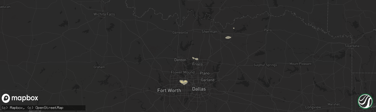 Hail map in Aubrey, TX on December 16, 2024