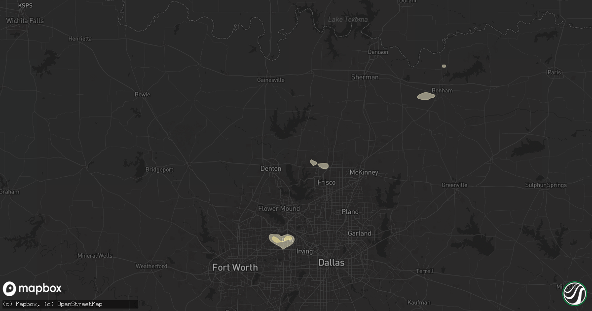 Hail map in Aubrey, TX on December 16, 2024