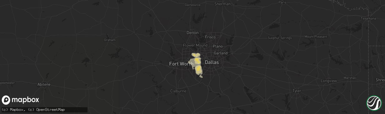 Hail map in Bedford, TX on December 16, 2024