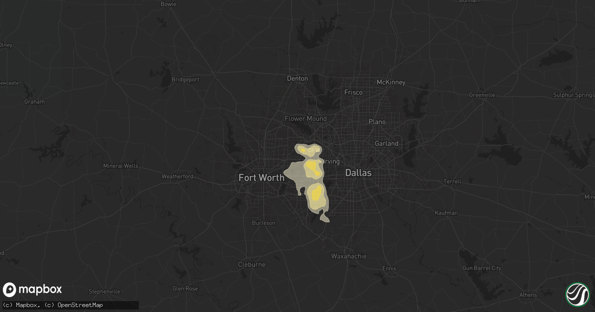 Hail map in Bedford, TX on December 16, 2024