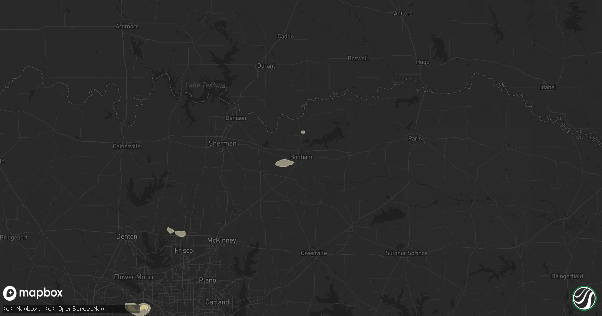 Hail map in Bonham, TX on December 16, 2024