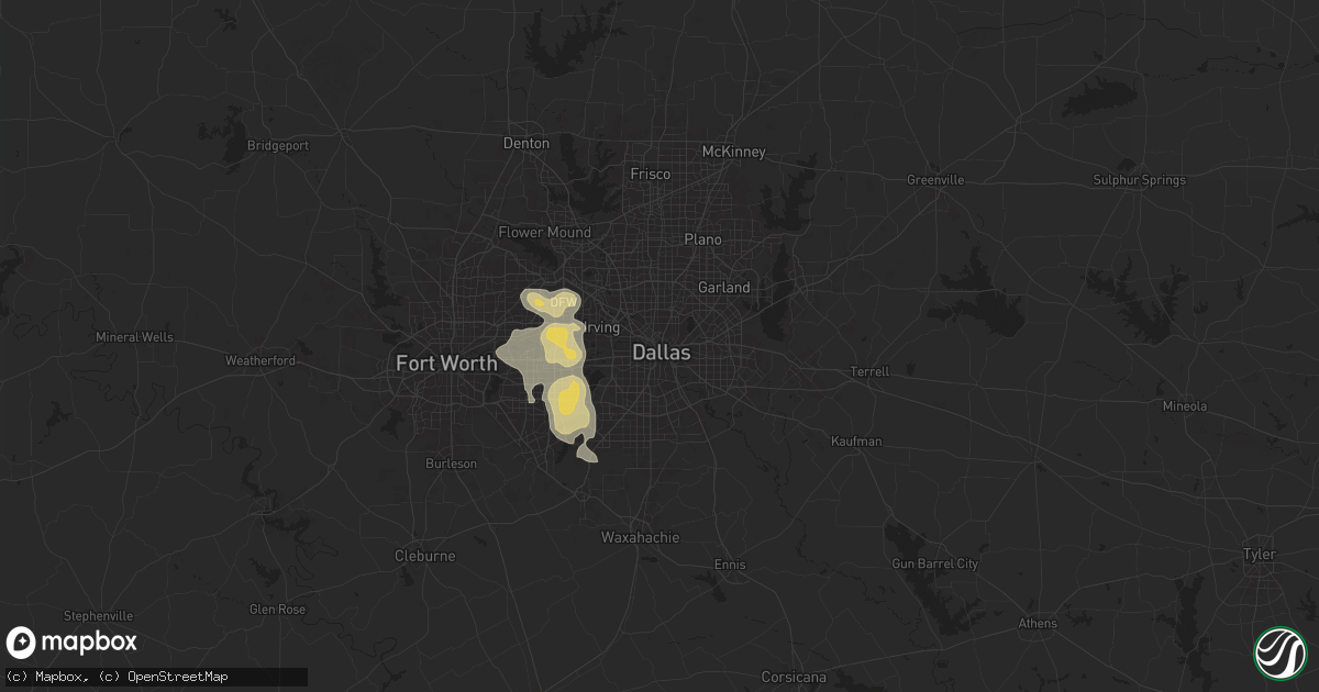 Hail map in Dallas, TX on December 16, 2024