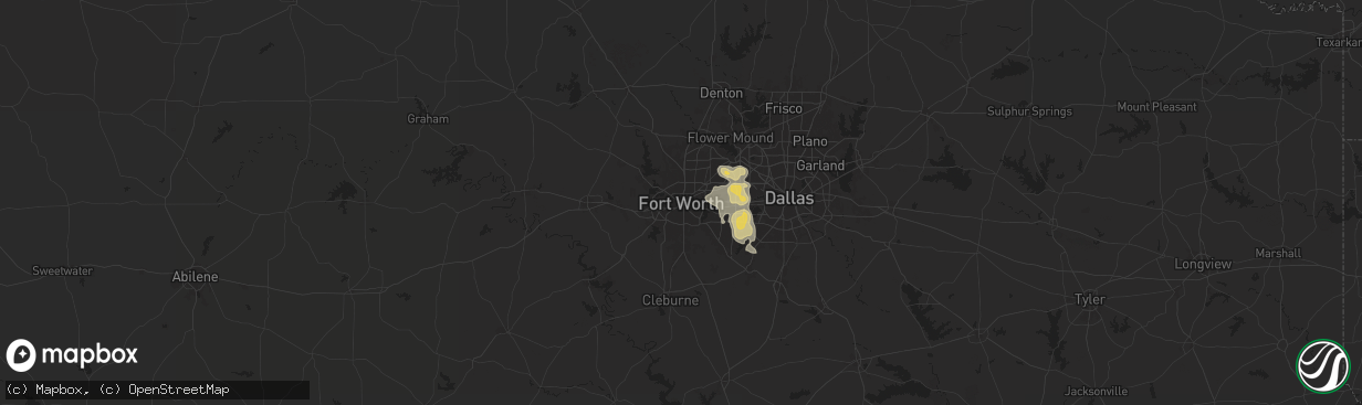 Hail map in Fort Worth, TX on December 16, 2024