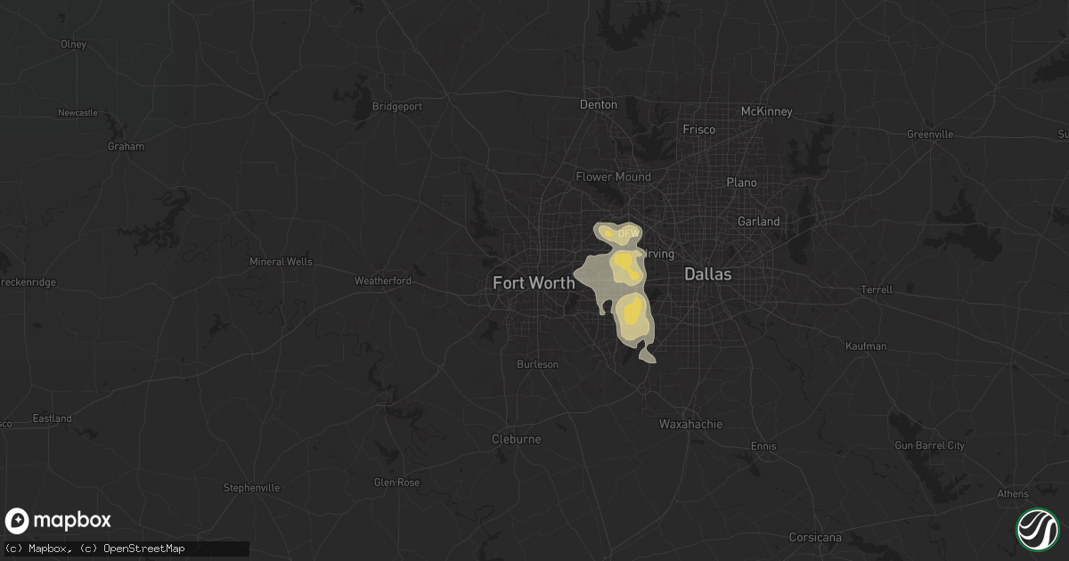 Hail map in Fort Worth, TX on December 16, 2024