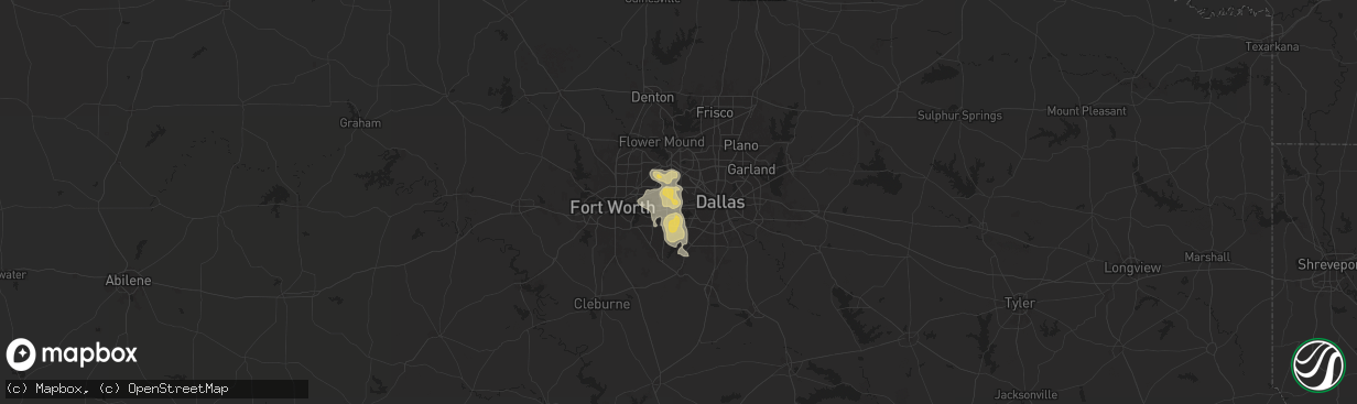 Hail map in Grand Prairie, TX on December 16, 2024