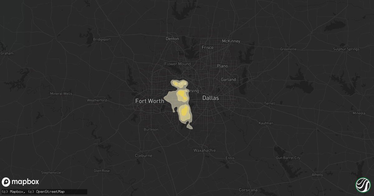 Hail map in Grand Prairie, TX on December 16, 2024