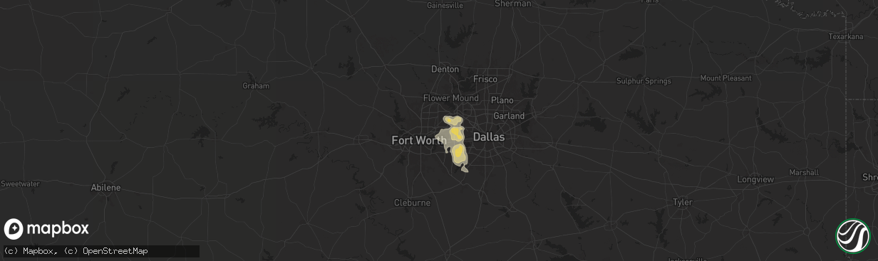 Hail map in Hurst, TX on December 16, 2024