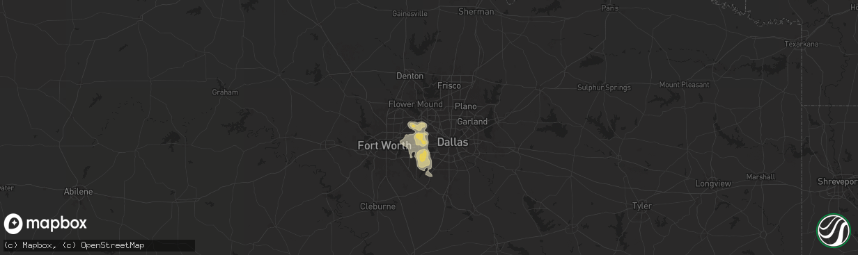 Hail map in Irving, TX on December 16, 2024