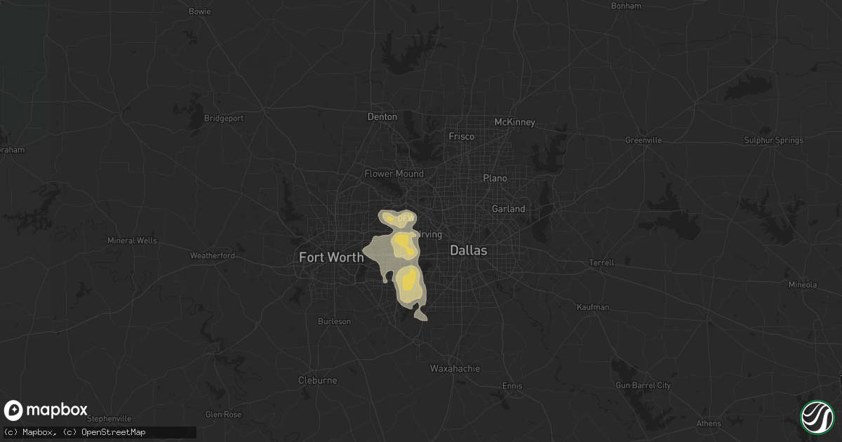 Hail map in Irving, TX on December 16, 2024