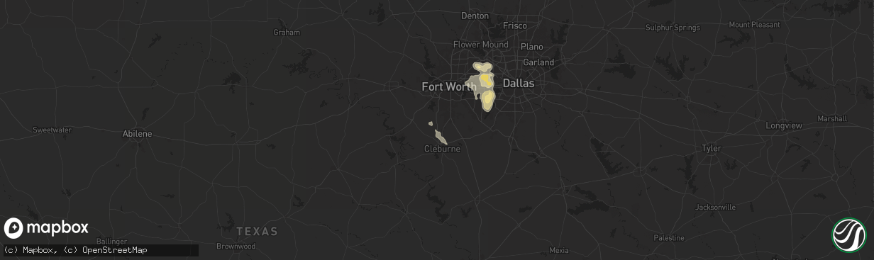 Hail map in Joshua, TX on December 16, 2024