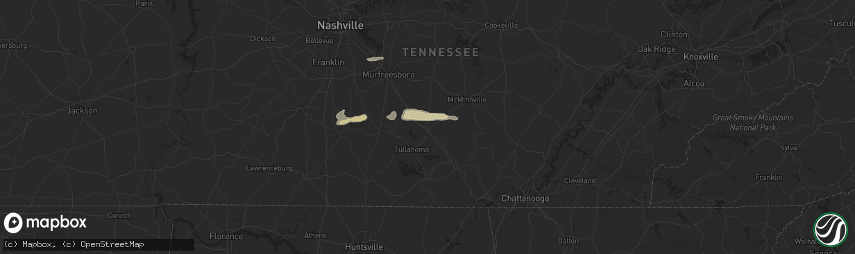 Hail map in Manchester, TN on December 17, 2012