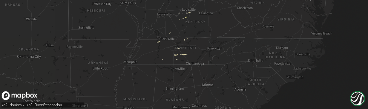 Hail map in Tennessee on December 17, 2012