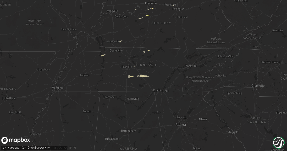 Hail map in Tennessee on December 17, 2012