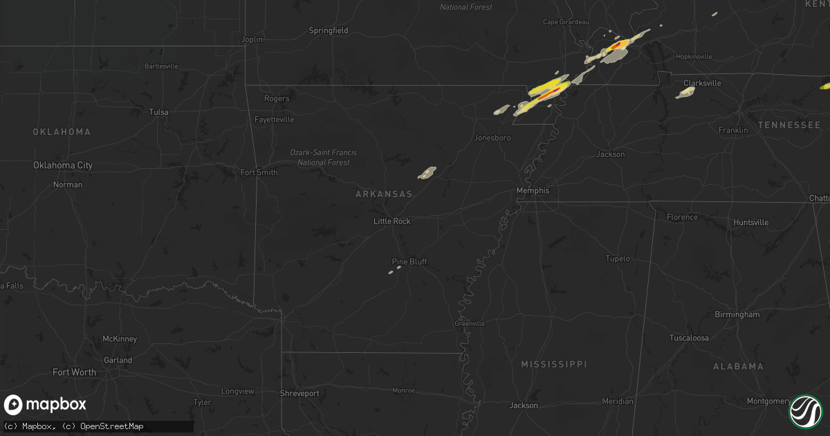 Hail map in Arkansas on December 17, 2016