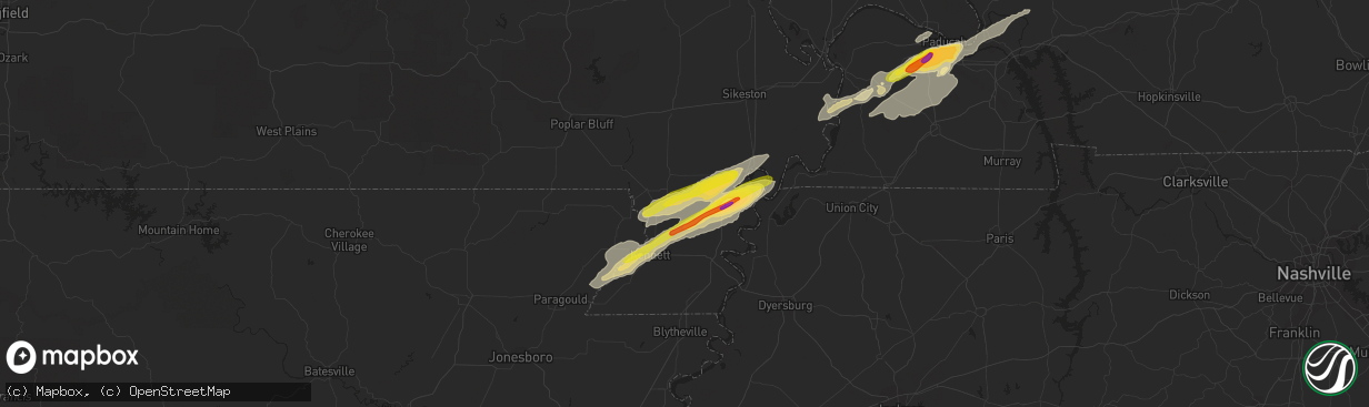 Hail map in Gideon, MO on December 17, 2016