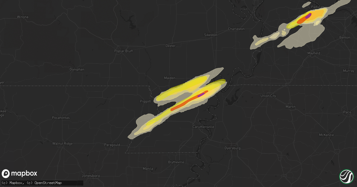 Hail map in Gideon, MO on December 17, 2016