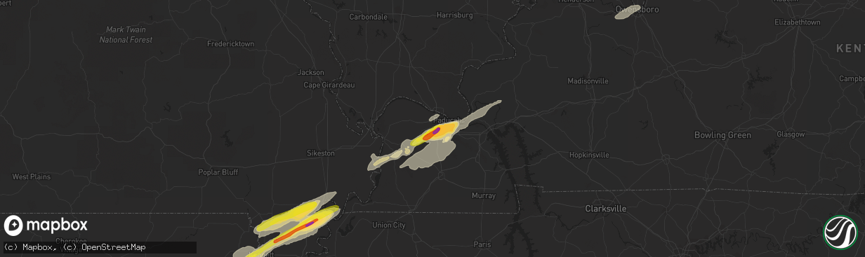 Hail map in Paducah, KY on December 17, 2016