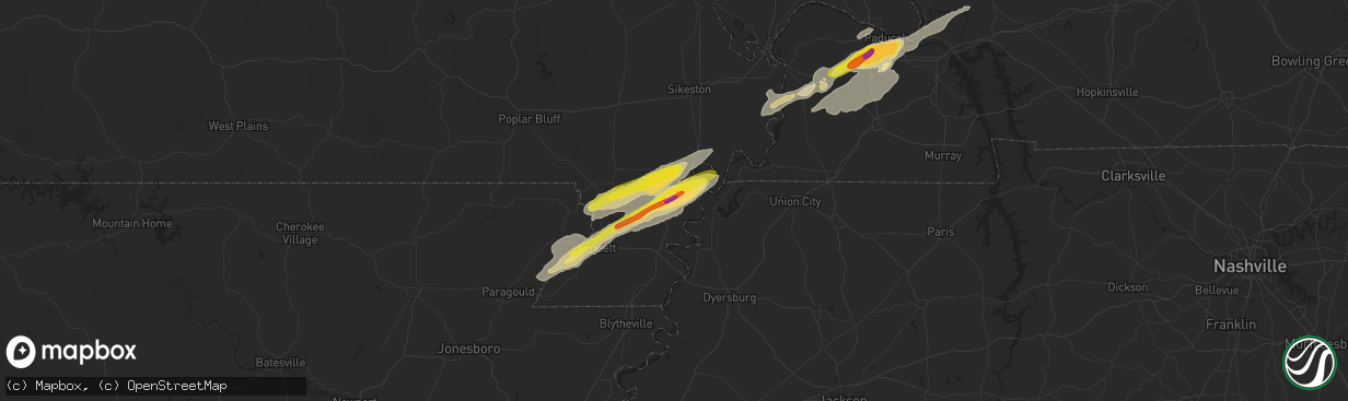 Hail map in Portageville, MO on December 17, 2016