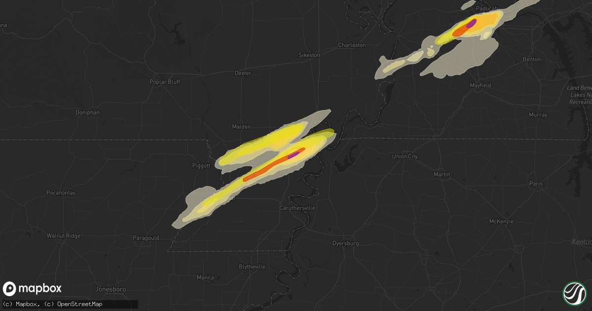 Hail map in Portageville, MO on December 17, 2016