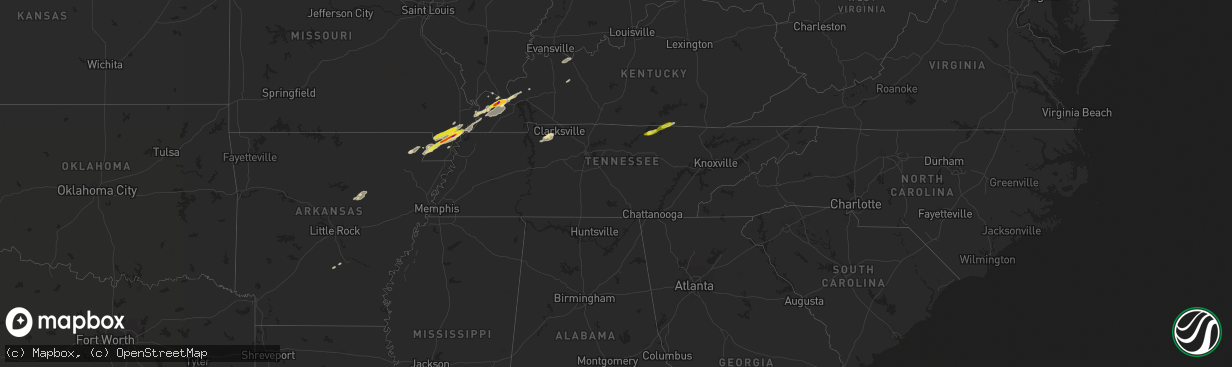 Hail map in Tennessee on December 17, 2016