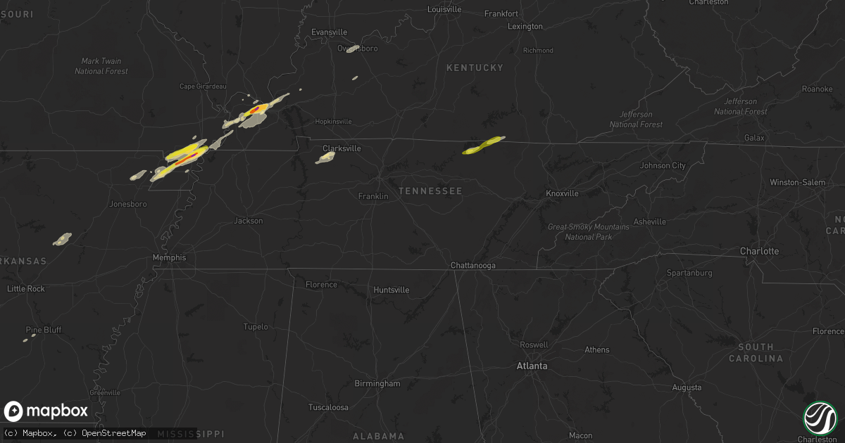 Hail map in Tennessee on December 17, 2016