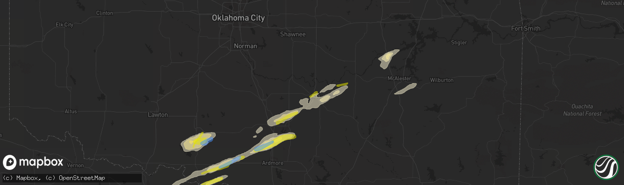 Hail map in Ada, OK on December 17, 2021