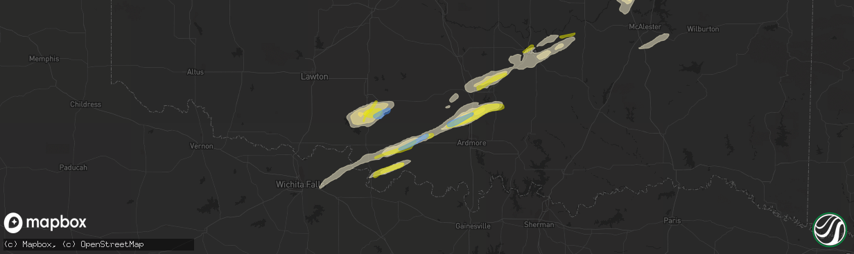 Hail map in Healdton, OK on December 17, 2021