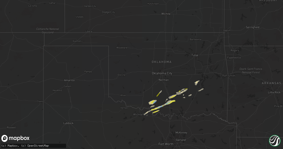 Hail map in Oklahoma on December 17, 2021