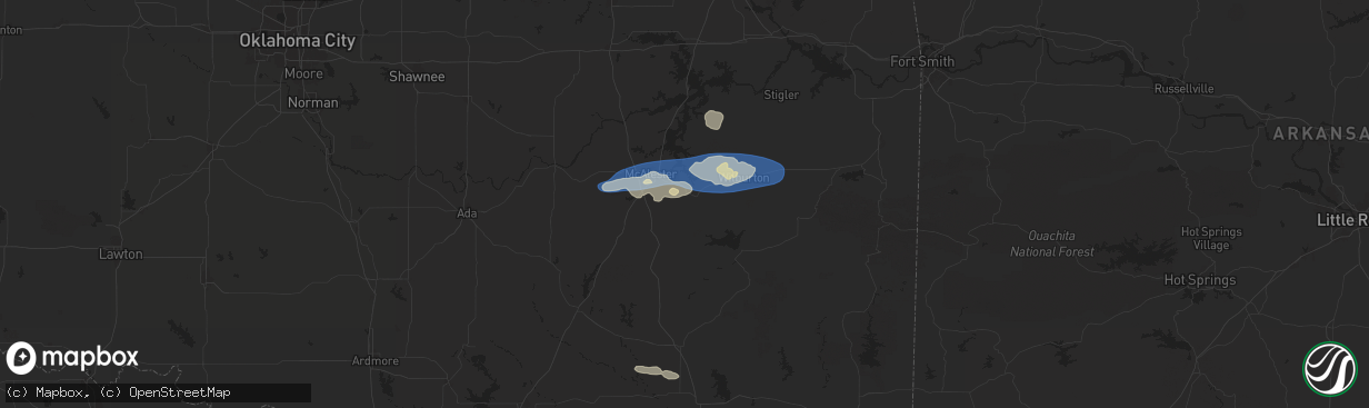 Hail map in Hartshorne, OK on December 17, 2024