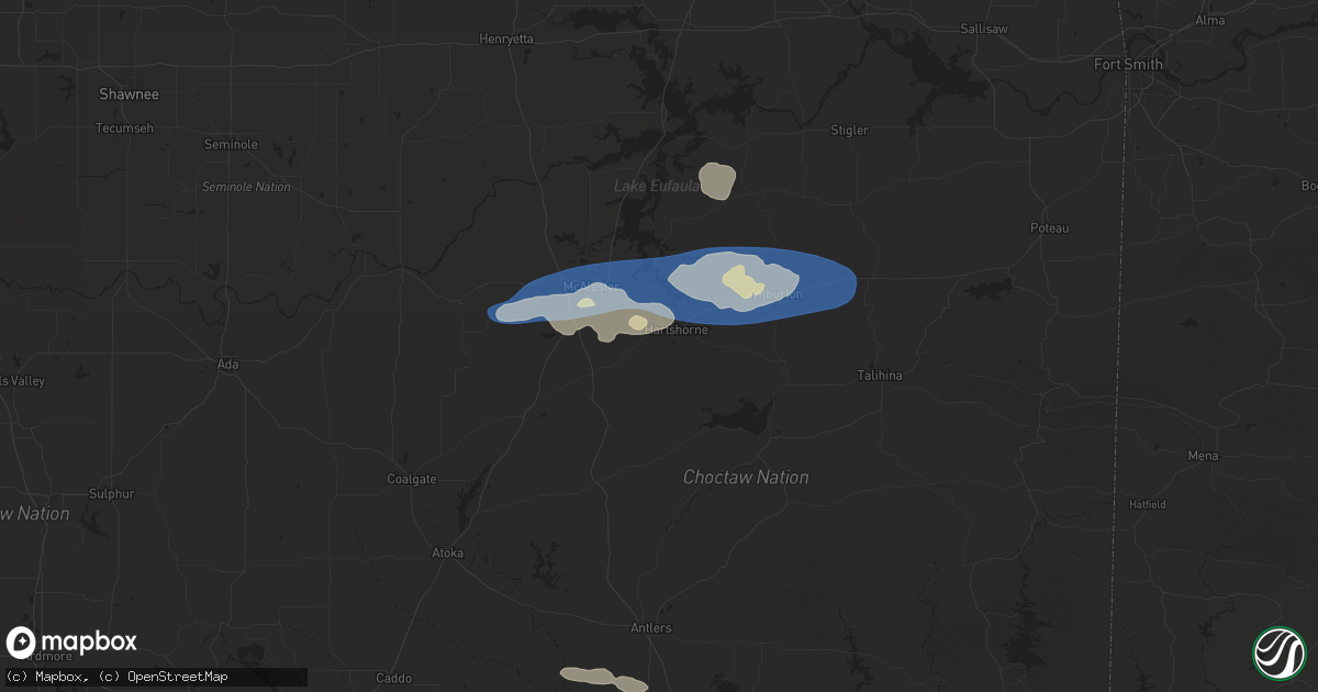 Hail map in Hartshorne, OK on December 17, 2024