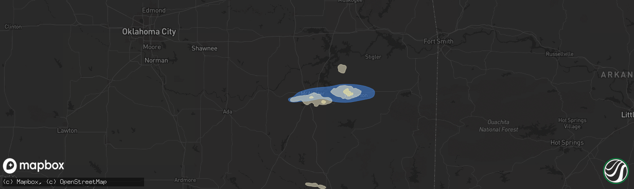 Hail map in Krebs, OK on December 17, 2024