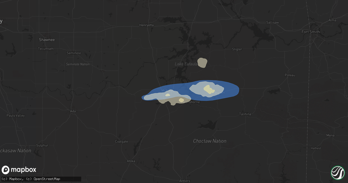 Hail map in Krebs, OK on December 17, 2024