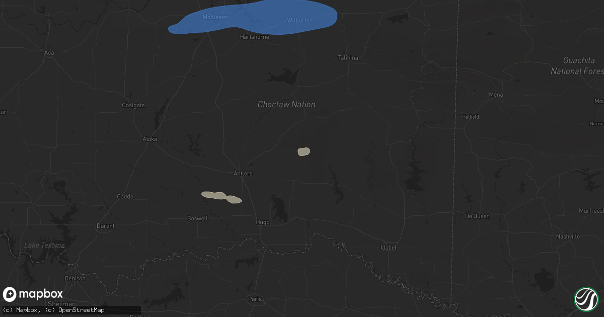 Hail map in Rattan, OK on December 17, 2024