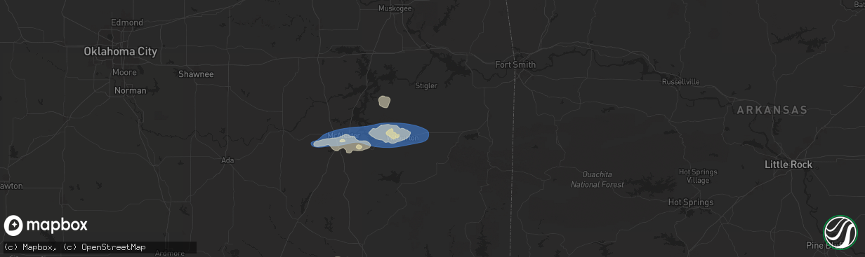 Hail map in Red Oak, OK on December 17, 2024