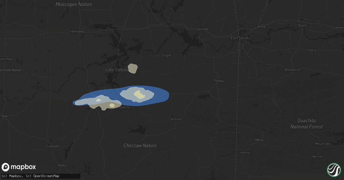 Hail map in Red Oak, OK on December 17, 2024