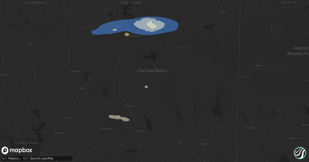 Hail map in Snow, OK on December 17, 2024
