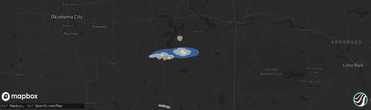 Hail map in Wilburton, OK on December 17, 2024