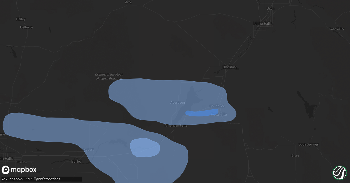 Hail map in Aberdeen, ID on December 17, 2025