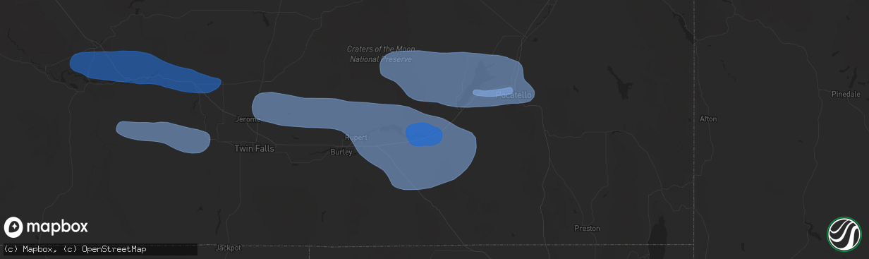 Hail map in American Falls, ID on December 17, 2025