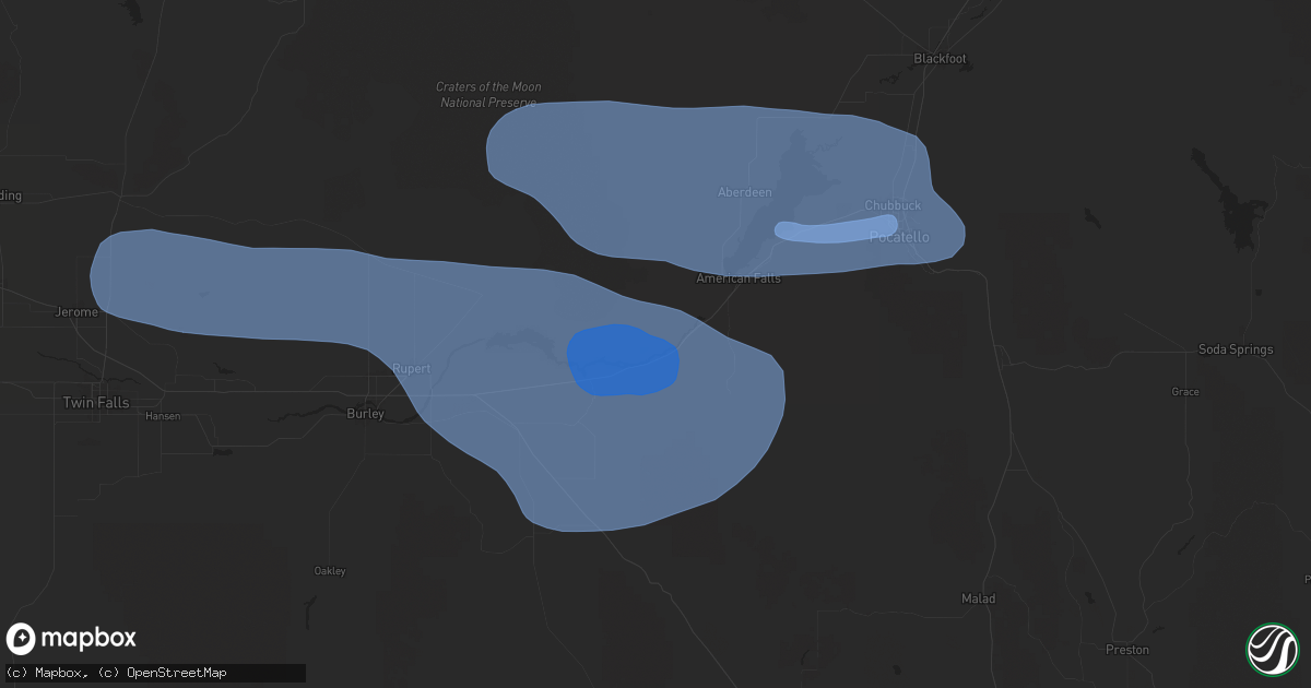 Hail map in American Falls, ID on December 17, 2025