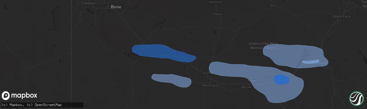 Hail map in Bliss, ID on December 17, 2025