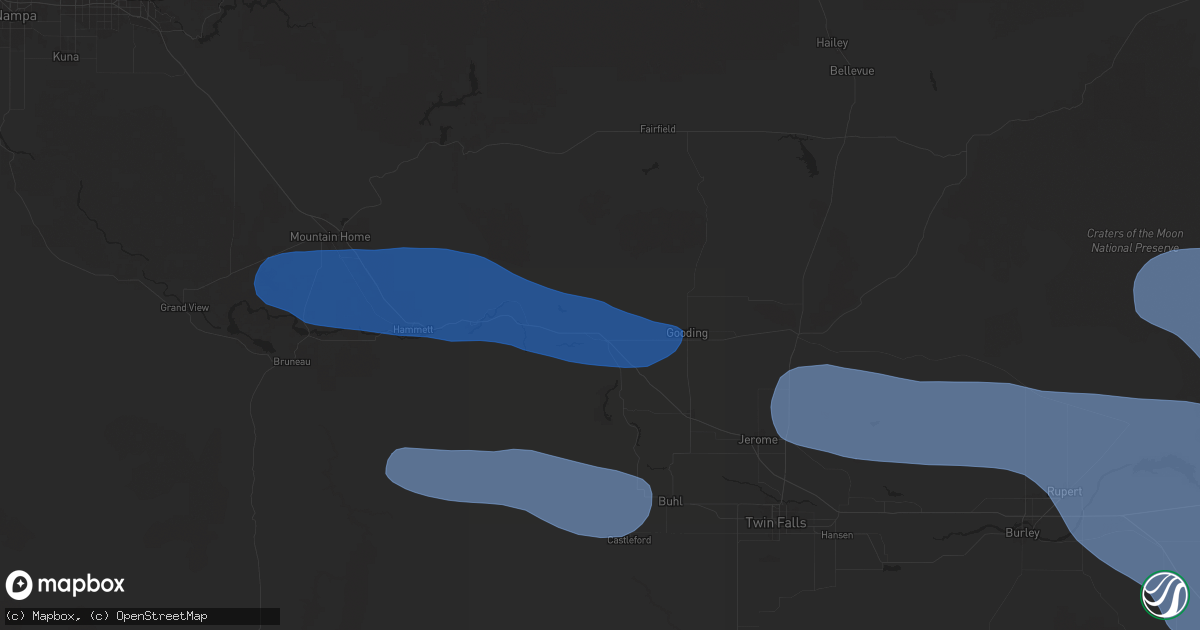 Hail map in Bliss, ID on December 17, 2025