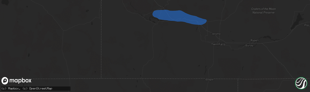 Hail map in Bruneau, ID on December 17, 2025