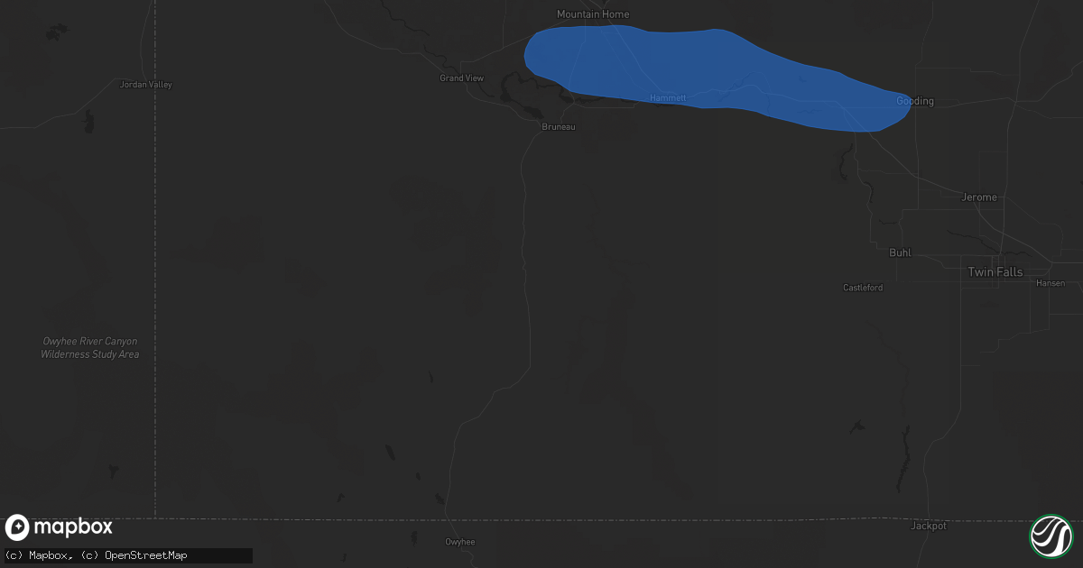 Hail map in Bruneau, ID on December 17, 2025