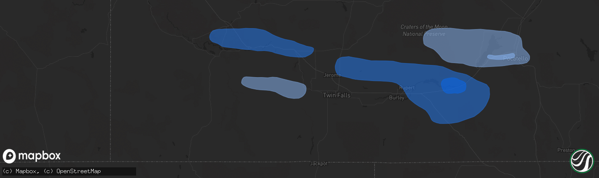 Hail map in Buhl, ID on December 17, 2025
