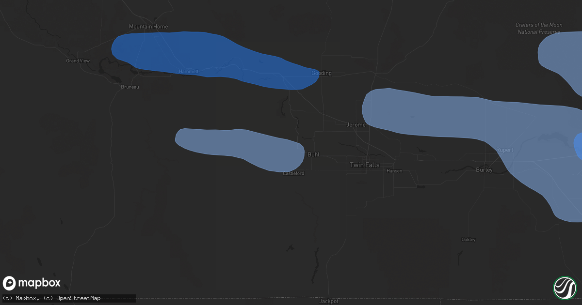 Hail map in Buhl, ID on December 17, 2025