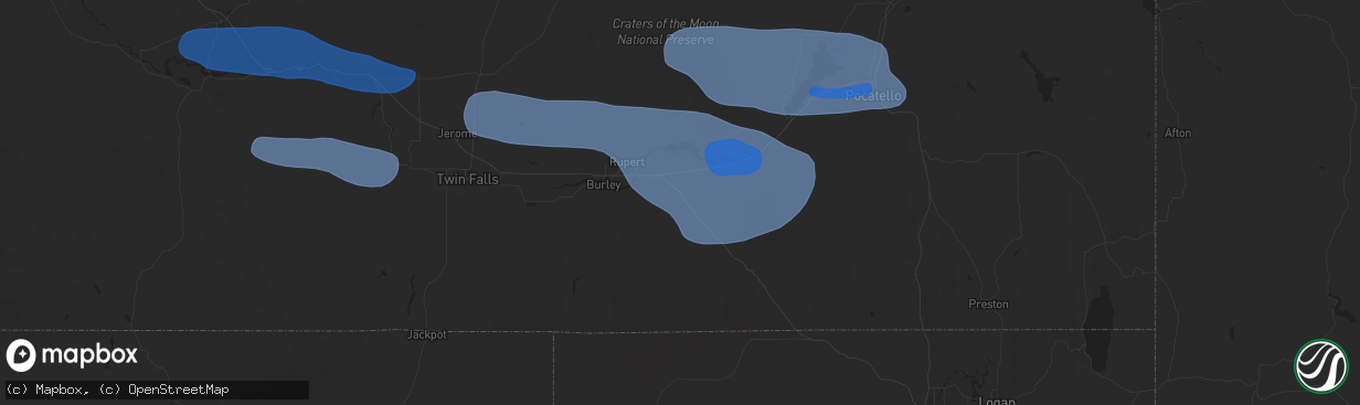 Hail map in Declo, ID on December 17, 2025