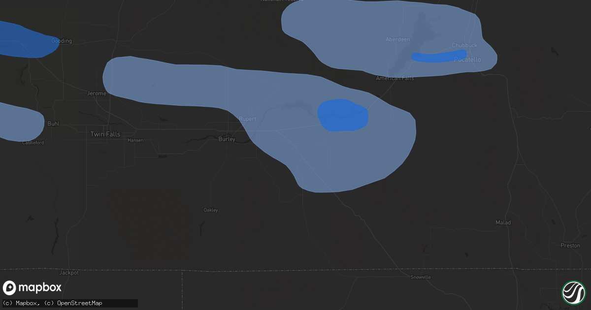 Hail map in Declo, ID on December 17, 2025