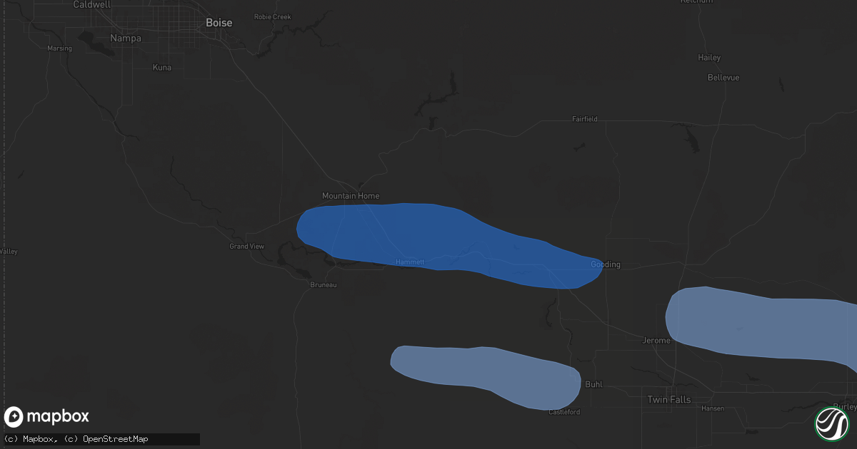 Hail map in Glenns Ferry, ID on December 17, 2025
