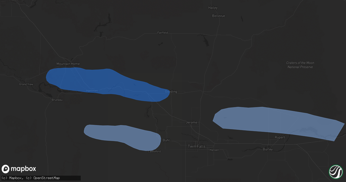 Hail map in Gooding, ID on December 17, 2025